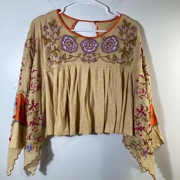 Womens Free People Waiting On A Sunny Day Boho Embroidered Blouse XS - Picture 1 of 11